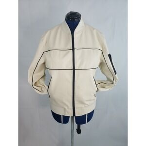 Fried Denim NYC women's Tan Zip Pockets Polyurethane Biker Bomber Jacket Large